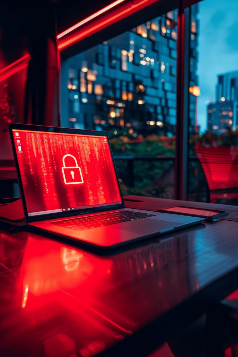 Cyber security importance in modern office. laptop, padlock, and data protection